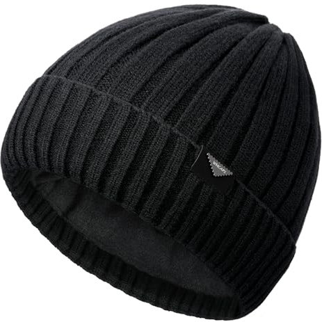 Wmcaps Wintermütze Herren, Beanie Herren mit verdicktem Fleece Futter, Unisex Klassische Mütze mit Bündchen Elastische und weiche Wollmütze Herzerwärmendes Geschenke für Männer Frauen, Schwarz