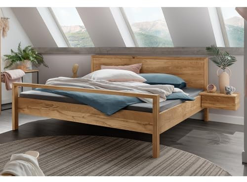 Lomadox Bett mit Kopfteil, Bettgestell 180x200 cm Doppelbett Ehebett Jugendbett Gästebett Einzelbett Eiche massiv