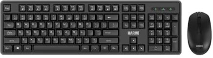 MARVO WS005-BK Kabelloses Tastatur und Maus Set, Englisches QWERTY-Layout, Gaming & Büro Membrantastatur, 1600 DPI Maus, Schwarz