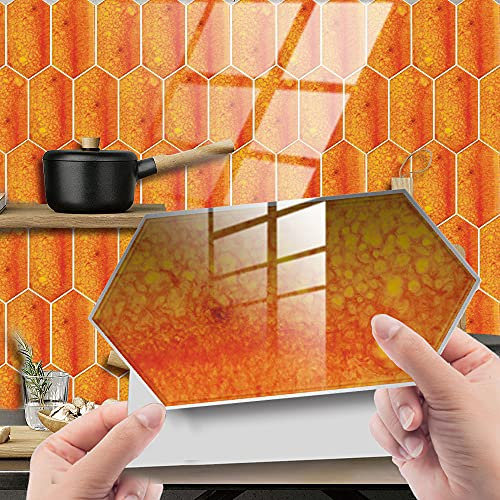 Klebefliesen Küche Orange Selbstklebende Wasserfeste Pvc,Hitzebeständig Fliesen Dekorative Wandaufkleber Für Heimwerker, Küche, Badezimmer,Schlafzimmer, Büro, Möbel