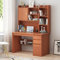 Home-Office-Schreibtisch mit Ablagefach und Stall, moderner Schreib- und Arbeitsstation mit Bücherregal, Computertisch für PC und Laptop, Walnussholz-Finish (99,1 x 45,7 x 162,6 cm)