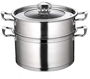 XUEXUDO 2 Tier Stockpot Pan Pot Set, Non-Stick Induction Stockpot with Steam Pan, Durable Food Grade Stainless Steel Soup Pot Tower Set with Lid for Gas Stove Induction Cooker