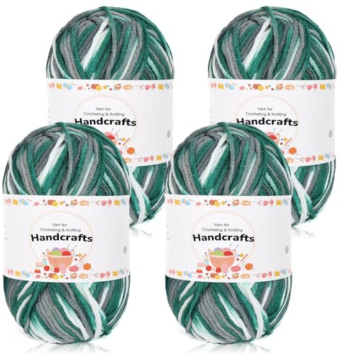 Aeelike 200g(4x50g) Wolle Farbverlauf Baumwollgarn zum Häkeln, Strickgarn Acryl Häkelwolle Bunt Zum Stricken, Häkeln und Kunsthandwerk, 5Ply Acrylwolle Set Baumwolle für Anfänger, Profis, Dunkelgrün
