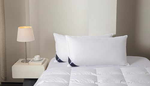 Littens 50cm x 100cm Luxury Emperor Size White Duck Feather & Down Pair Pillows 230TC Down-Proof Cotton, Piped Edge, Long (20 x 40)