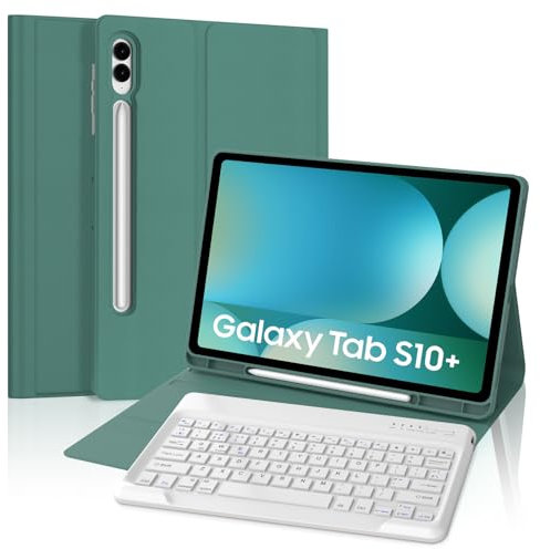 FOGARI Samsung Galaxy Tab S10 Plus/S9 Plus/S9 FE Plus 12.4'' Keyboard Case, Samsung Galaxy Tab S10+/S9+/S9FE+ 2024 Case Keyboard, UK QWERTY Layout Detachable Bluetooth, Dark Green