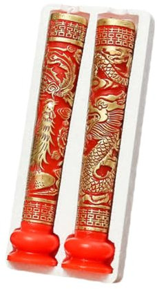 Warmhm 1 Paar Hochzeitskerze Drache und Phönix Laterne dekorativ Party Braut hochzeitsdeko Hochzeitskerze im chinesischen Stil Kerzen für die Hochzeit Hochzeitskerzen Paraffin rot