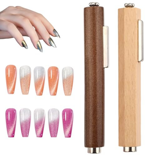 2pcs 3-in-1 Cat Eye Magnet for Nails, Multifunctional Cat Eye Gel Nail Polish Magnet Pen 3D Cateye Magnetic Sticks for Home DIY Salon Studio Nail Art Design Tools(Round & Hexagonal)