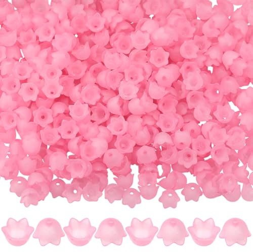 SUNNYCLUE 600 Stück Maiglöckchenperlen Acryl Blumen Perlenkappen Rosa Transparent Frühlingsblumen Glockenblumenform Lose Enden Mini Abstandshalter Für Die Schmuckherstellung Armbänder Halsketten DIY B