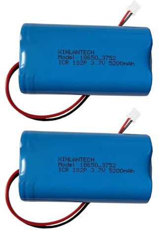 XINLANTECH 18650 1S2P 3,7 V, 5200 mAh Wiederaufladbarer Lithium-Ionen-Akku mit JST PH2.0/2P Anschluss Kabel Stecker für Bluetooth-Lautsprecher, Solarleuchte, Außenlampe - 2 Stück