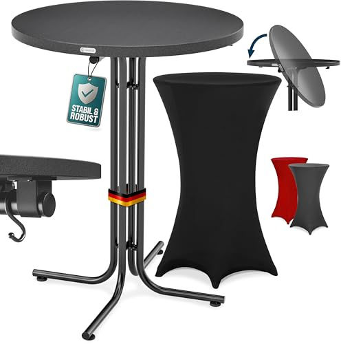 Casaria Stehtisch Grau 70cm inkl. Husse Schwarz | Bistrotisch, Belastbar bis 100kg, Aluminium pulverbeschichtet, Wetterfest, Pflegeleicht, Bar, Garten, Hochzeit, Waschbar