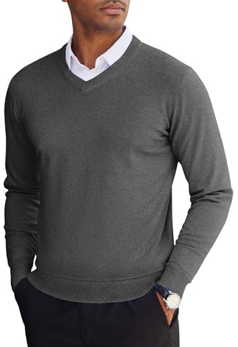 COOFANDY Mens Jumper V-Neck Knitted Sweater Business Jumper | Long Sleeve Casual Regular Fit Lightweight Sweater