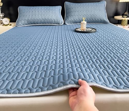 YSPZDQ Kühlend Matratzenschoner, Atmungsaktive Matratzenauflage, Bequem matratze, Weich matratzenhülle, Waschbar für Zuhause und Wohnheim(Blue,90x200cm)