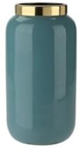 Gift Company Saigon, Vase mit Metallring, XXS(H12cm), Rauchblau/Gold, 6x12x6cm