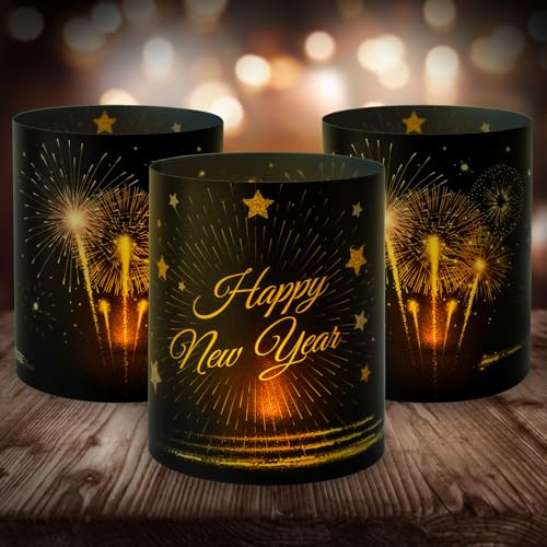 Seutgjie Seutgjie 2026 New Year Decoration Black Gold for Tea Lights or Candles Pack of 12