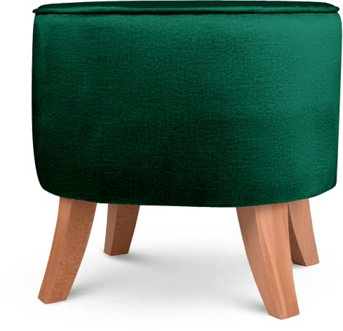 MG Design Ovaler Samt-Hocker 42 x 52 cm in Grün mit Holzbeinen – Gepolsterter Fußhocker für Wohnzimmer oder Schlafzimmer