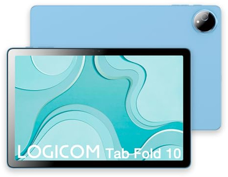 Logicom - Fold 10 - Tablet Android 15 - Folio Gartuit - 10.1 Pollici - HD IPS - 6 GB RAM - 128 GB + 256 GB - WiFi 6 - Octa-Core - USB C - Telecamere 8MP e 5MP - Batteria 6000mAh - Blu