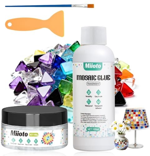 Mosaik Fugenmasse Weiß, Mosaic Crystal Grout 100g + Mosaikkleber 100 ml | Mosaikkleber und Fugenmasse für Dekosteine, Heimwerkerarbeiten usw Verwendet, für Alle Untergründe Geeignet