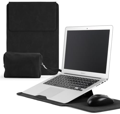 KiimLaa 13-14 Zoll Laptop Sleeve Laptophülle mit Standfunktion für MacBook Pro 14 M5/M4/M3/M2, MacBook Pro/Air 13/13,6 Zoll, Gefrostet PU Leder Magnetischer Laptoptasche für HP, Dell 13-14 -Schwarz