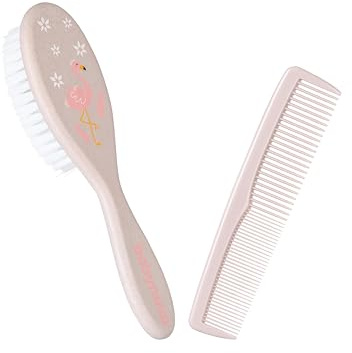 babynova Set Peigne & Brosse – Poils en Nylon Naturel Ultra Doux Set de Soin des Cheveux pour Bébés & Tout-Petits – Toilettage Doux pour Cuirs Chevelus Sensibles – Sans BPA – Rose flamant