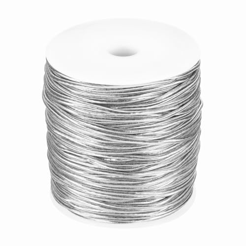 QUARKZMAN 2mm Cordini Elastici Metallizzati, Filo Elastico Allungabile Stringa Intrecciata Per Artigianato Decorazione Regalo, Tono Argento, Totale 100m