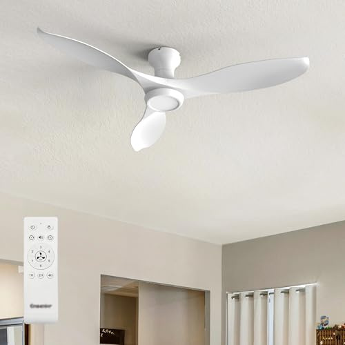 Ensenior Ventilateur de Plafond avec Lumière Silencieux, 132cm Lustre Ventilateur de Plafond, Moteur DC, 3 Couleurs, Mémoire, 6 Vitesses Ventilateur Plafond pour Chambre et Salon - Blanc