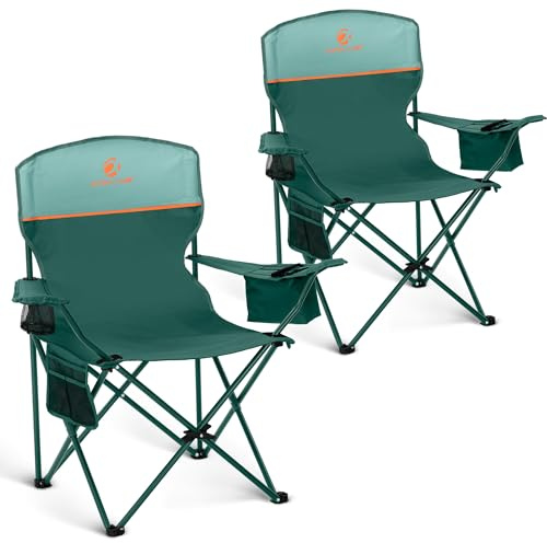 ALPHA CAMP Lot de 2 chaises de camping pliantes légères avec sac isotherme et porte-gobelet, capacité de 120 kg, chaises portables pour jardin, pêche, plage, voyage, vert