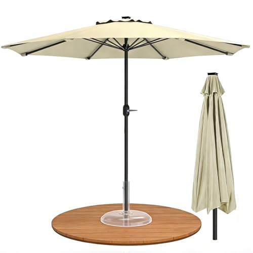 Ferzone Sonnenschirm 350cm mit Kurbel, Balkonschirm ohne Ständer Wasserdichte Windfest UV-Schutz, Groß Rund Gartenschirm Marktschirm Sonnenschutz für Balkon Terrasse Pool (Beige)
