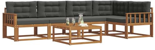 vidaXL Outdoor-Sofagarnitur mit Kissen 6 pcs Natur und Anthrazit, Gartenmöbelset, modernes Patiosofa, Robustes modulares Lounge-Set, Outdoor-Sitzgelegenheit für Garten, Poolbereich, Akazienholz