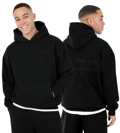 SMILODOX Hoodie Herren Kaleo, Oversize Kapuzenpullover mit Logo-Stickerei Brust & Rücken, Tunnelzug Kapuze, Kängurutasche, Rippbündchen, Urbaner Sweatshirt Style, ideal für Gym & Freizeit