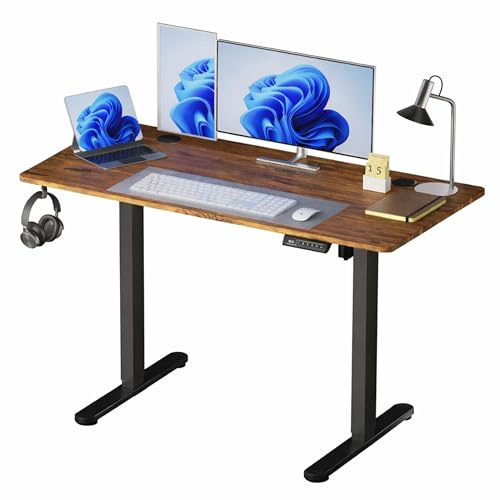 Relaxdays höhenverstellbarer Schreibtisch, elektrisch, Stehtisch Display, 120x120x60, Metall, Industrial, braun-schwarz