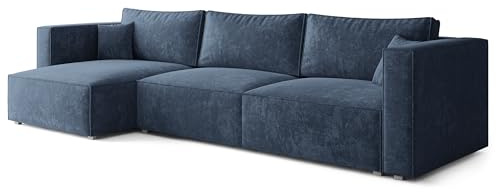 Masseno Ecksofa TOLMO LM mit Schlaffunktion L-Form, Glamour Sofa mit Bettkasten, Wohnzimmersofa, Couch, Soffa, Bettsofa, Couchgarnitur - Blau, LUMO 05