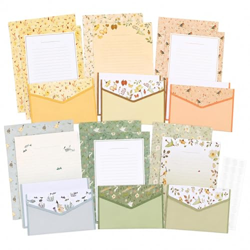 Floral Letter Writing Set 54 PCS – 36 Lined Writing Paper and 18 Envelopes with 1 Stickers – Vintage Floral Stationery for Pen Pal Notes and Invitations