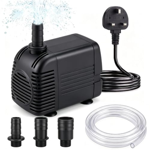 Submersible Water Pump 1500L/H,25W Water Feature Pump Quiet Design 2m Head | Small Pond Pump with 2.8m Power Cord and 3 Nozzles, Fountain Pump for Aquariums, Fish Tanks, Ponds, Hydroponics