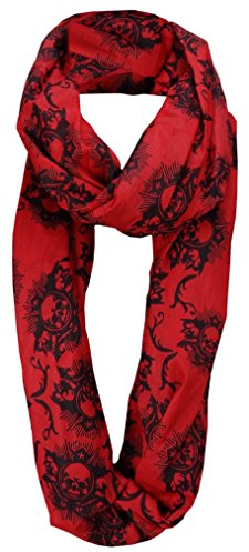 TigerTie Loop Schal in rot schwarz mit Totenkopf Motiven - Größe 200 x 100 cm