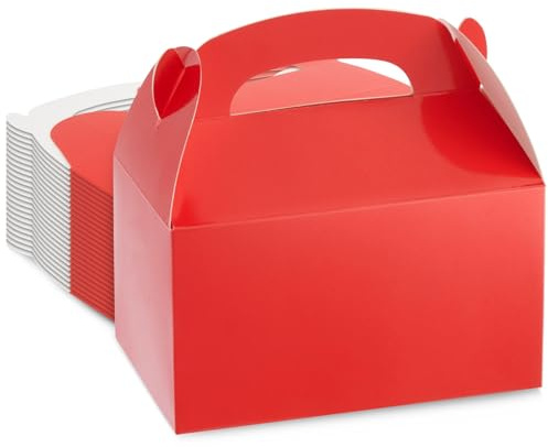 24 Pack Paper Treat Gift Boxes, Bright Red Gable Party Favour Box - 15 x 9 x 9 cm