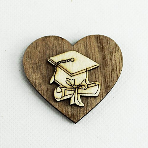 DLM26494 (Kit 12 Pezzi) Calamita Magnete Cuore in Legno per Laurea bomboniera