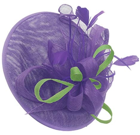 Caprilite Purple and Lime Apple Green Sinamay Big Disc Saucer Fascinator Hat for Women Weddings Headband