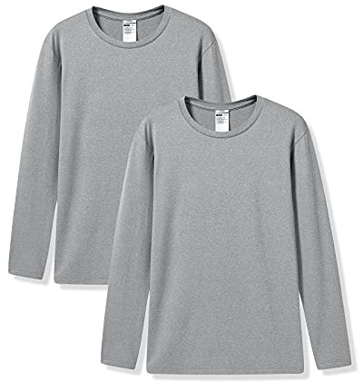 LAPASA Men's Thermal Underwear Top Lightweight Long Sleeve Shirt Crew Neck Base Layer for Running Cycling Outdoors Activity M09 Light Heather Grey (2 Tops) L