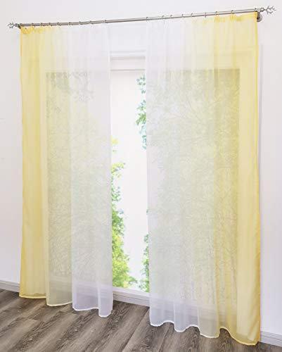 EZ GLAM Gardinen mit Verlauf-Farben Muster Schön Transparent Voile 2PC Vorhänge (B*H 140 * 245cm, Gelb mit Kräuselband)