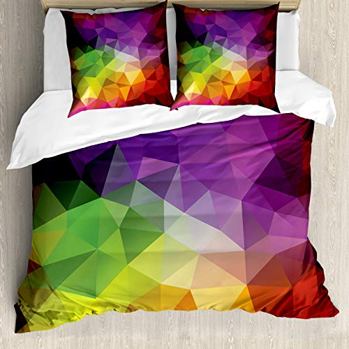 ABAKUHAUS Bunt Bettbezugs Set Für Doppelbetten, Geometrieform Polygon, Milbensicher Allergiker geeignet mit Kissenbezügen, Lila Rot