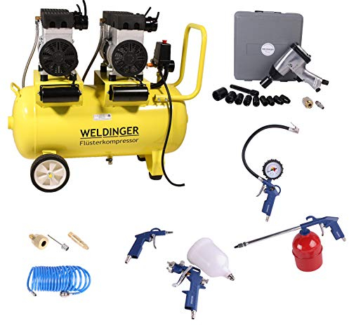 Aktionsset WELDINGER Flüsterkompressor 240 pro mit Druckluftset XL und Schlagschrauber 5 Jahre Garantie