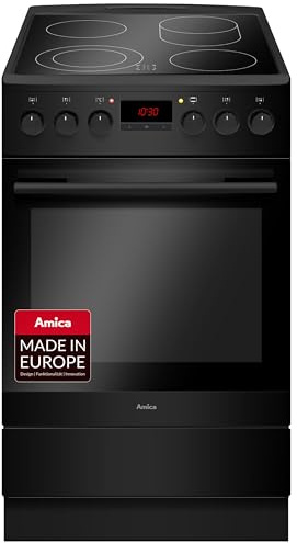 Amica Cuisinière électrique sur pied - 65 l - Espace de cuisson 50 cm - Avec 11 fonctions - Plaque vitrocéramique - Quatre zones de cuisson HiLight - Zone extensible SensorControl SteamClean EasyClean
