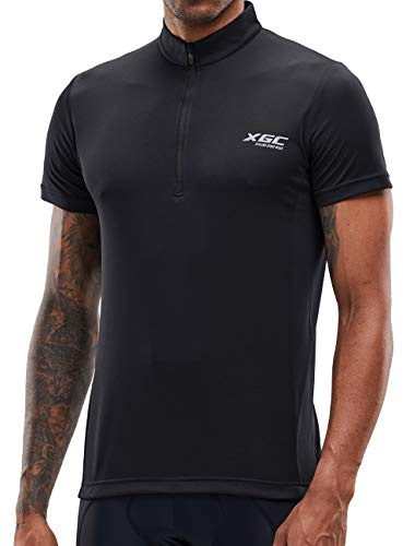 Herren Kurzarm Radtrikot Fahrradtrikot Fahrradbekleidung für Männer mit Elastische Atmungsaktive Schnell Trocknen Stoff (Black, XXXL)