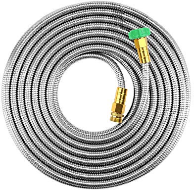 BEAULIFE Kurzer Metall-Stahl-Gartenschlauch, 4.5 m, Trinkschlauch, Luftentfeuchter, Abflussschlauch-Anschluss, 1.9 cm (3/4 Zoll) Schlauch-Lätzchen, Wasserhahn-Aufroller für den Außenbereich