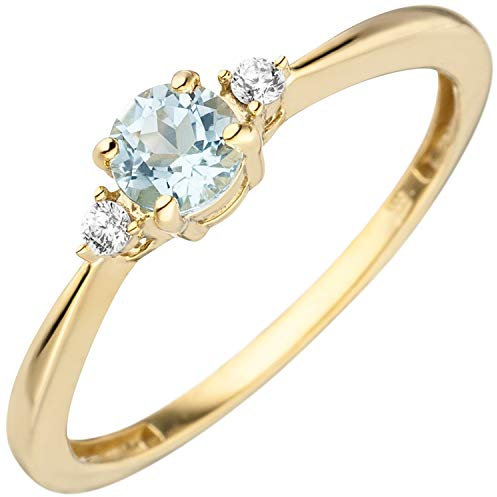 Jobo Damen-Ring schmal aus 8 Karat 333 Gold mit Blautopas und Zirkonia Größe 54