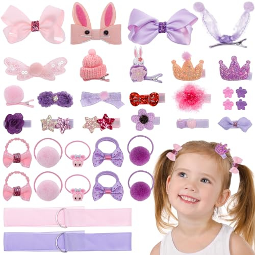 MELLIEX 36 Stück Haarspangen Set Mädchen, Baby Haarschmuck Haarschleife Klein Haarnadeln Kinder Haarklammern Set Kopfschmuck Rosa & Lila