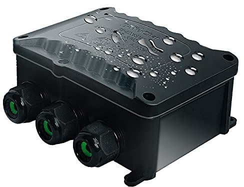 Abzweigdose Wasserdicht IP68 Ø5mm-Ø12mm TÜV-Zertifizierung Schwarz Elektrischer Außen Verteilerdose für Garten | Outdoor | Boden 4 Wege Wasserdichte Abzweigdose aus Einem Stück Plastik