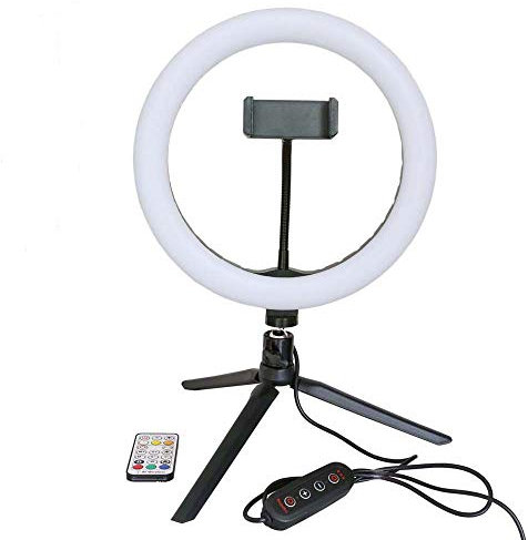 METTLE RGB Selfie-Ringleuchte RL-10 Ø 25 cm, Tisch-Ringlicht mit Stativ, FB, Smartphone-Halter, USB geeignet für Vlogs, Smartphone-Fotos, YouTube-Videos, TikTok-Beiträge
