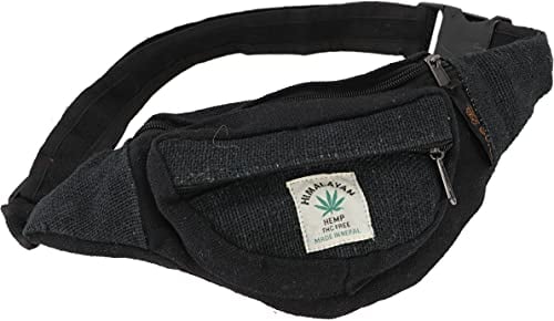 GURU SHOP Praktische Hanf Gürteltasche, Ethno Bauchtasche, Sidebag - Schwarz, Unisex - Erwachsene, 15x20x8 cm