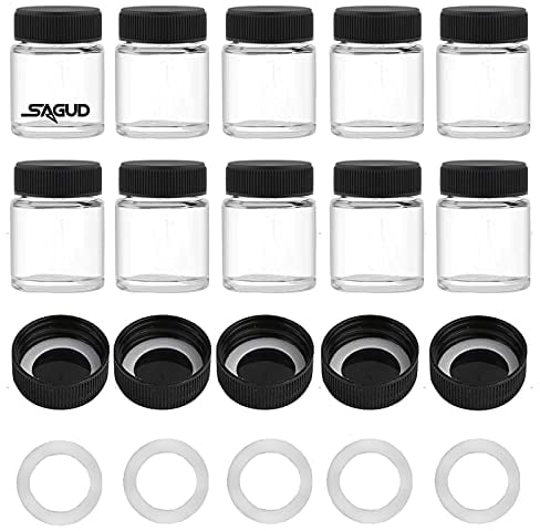 SAGUD 10pcs Airbrush Bottles 2/3oz 20cc with Plastic Lids Kit and Extra 5pcs Lids 5pcs O-Ring, Air Brush Paint Storage Pigments Color Inks